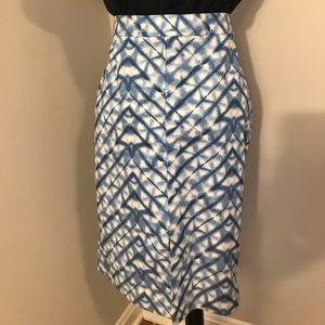 Blue and white midi skirt
